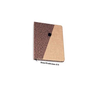 B75 – Brown PU With Linen A5 Notebook (Slash Design)
