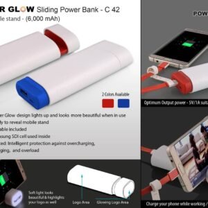 C42 – PowerGlow Sliding Power Bank With Mobile Stand (6,000 MAh)