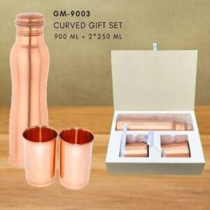 CURVED COPPER BOTTLE WITH 2 MUGS IN GIFT BOX