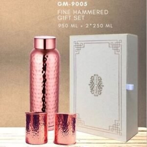 FINE HAMMERED COPPER BOTTLE WITH 2 MUGS IN GIFT BOX
