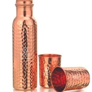 HAMMERED COPPER BOTTLE WITH 2 MUGS IN GIFT BOX