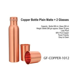 PLAIN COPPER BOTTLE WITH 2 MUGS IN GIFT BOX