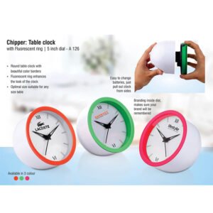 A126 – Chipper Table Clock With Fluorescent Ring 5 Inch Dial