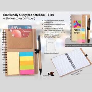 B100 – Eco Friendly Sticky Pad Notebook With Clear Cover (With Pen)
