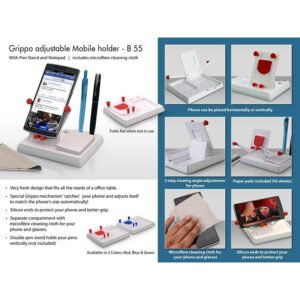 B55 – Grippo Mobile Holder With Angle Adjustment, Pen Stand, And Notepad