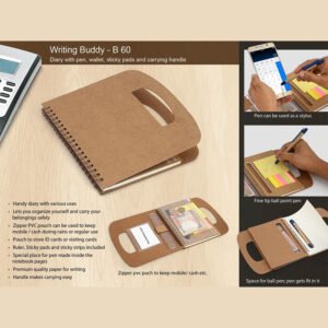 B60 – Writing Buddy: Diary With Pen, Wallet, Sticky Pads And Carrying Handle (60 Sheets)