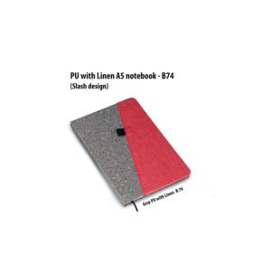 B74 – Gray PU With Linen A5 Notebook (Slash Design)