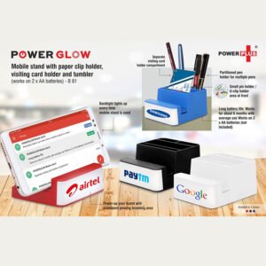 B81 – Powerglow Mobile Stand With Paper Clip Holder, Visiting Card Holder And Tumbler (Works On 2 X AA Batteries)