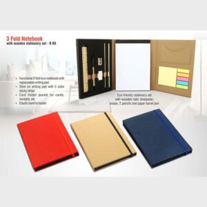 B90 – 3 Fold Notebook With Wooden Stationary Set