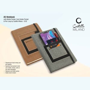 B92 – A5 Notebook With Mobile Pocket, Card Holder Pocket & Pen Loop By Castillo Milano