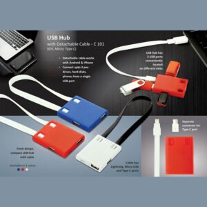 C101 – USB Hub With Detachable Cable (IOS, Micro, Type C) | 3 USB Ports