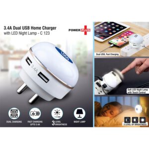 C123 – Dual USB Fast Charger With Night Lamp