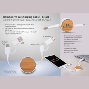 C128 – Bamboo Yo Yo Charging Cable With USB A & USB C Input