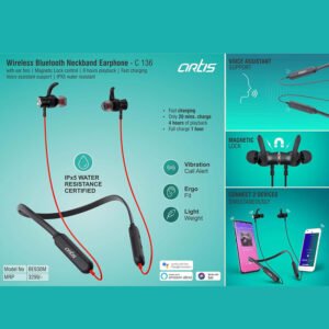 C136 – Artis Wireless Bluetooth Neckband Earphone With Ear Fins