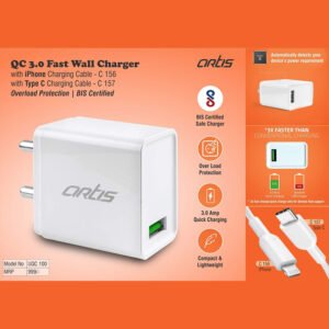 C157 – Artis QC 3.0 Fast Wall Charger With Type C Charging Cable
