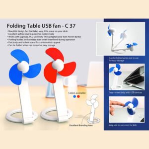 C37 – Folding Table USB Fan With Safety Blades And USB Cable