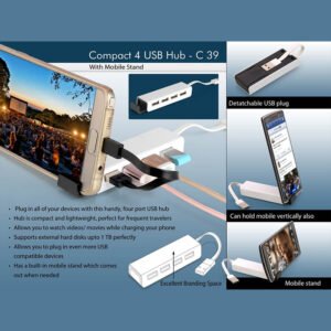 C39 – Compact 4 USB Hub With Mobile Stand