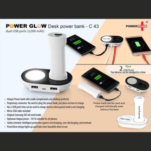 C43 – PowerGlow Desk Power Bank With Dual USB Ports (3,000 MAh)