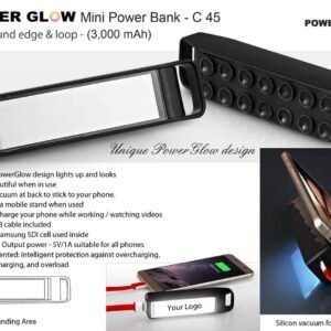 C45 – PowerGlow Round Edge ‘Mini’ Power Bank With Loop (3,000 MAh)