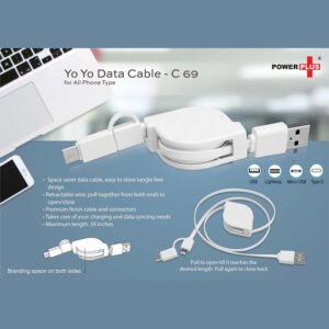 C69 – Yo Yo 3 In 1 Data & Charging Cable (With USB C Type Port)