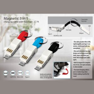 C74 – Magnetic 3 In 1 Charging Cable With Keychain