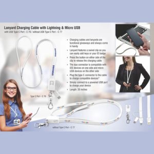 C76 – Lanyard Charging Cable With Lightning, Micro USB And USB Type C Port