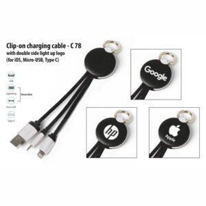 C78 – Clip-On Charging Cable With Double Side Light Up Logo (IOS, Micro-USB, Type C)