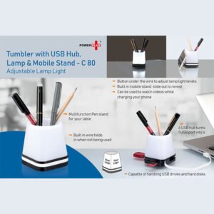 C80 – Tumbler With Usb Hub, Lamp And Mobile Stand (Adjustable Lamp Light)