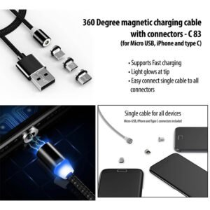 C83 – 360 Degree Magnetic Charging Cable With Connectors