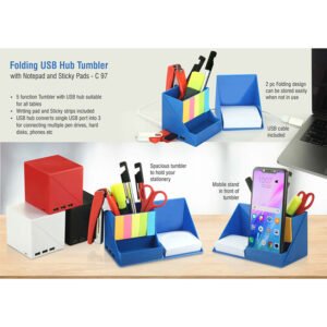 C97 – Folding USB Hub Tumbler With Notepad And Sticky Pads  3 USB Ports