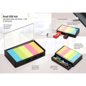 C98 – Small USB Hub With Sticky Notes And Drawer | 3 USB Ports