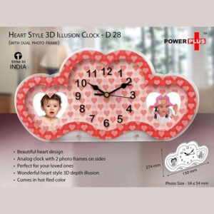 D28 – Heart Style 3D Illusion Clock With Dual Photo Frame