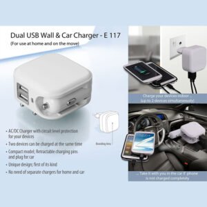 E117 – Wall And Car Charger- Dual USB